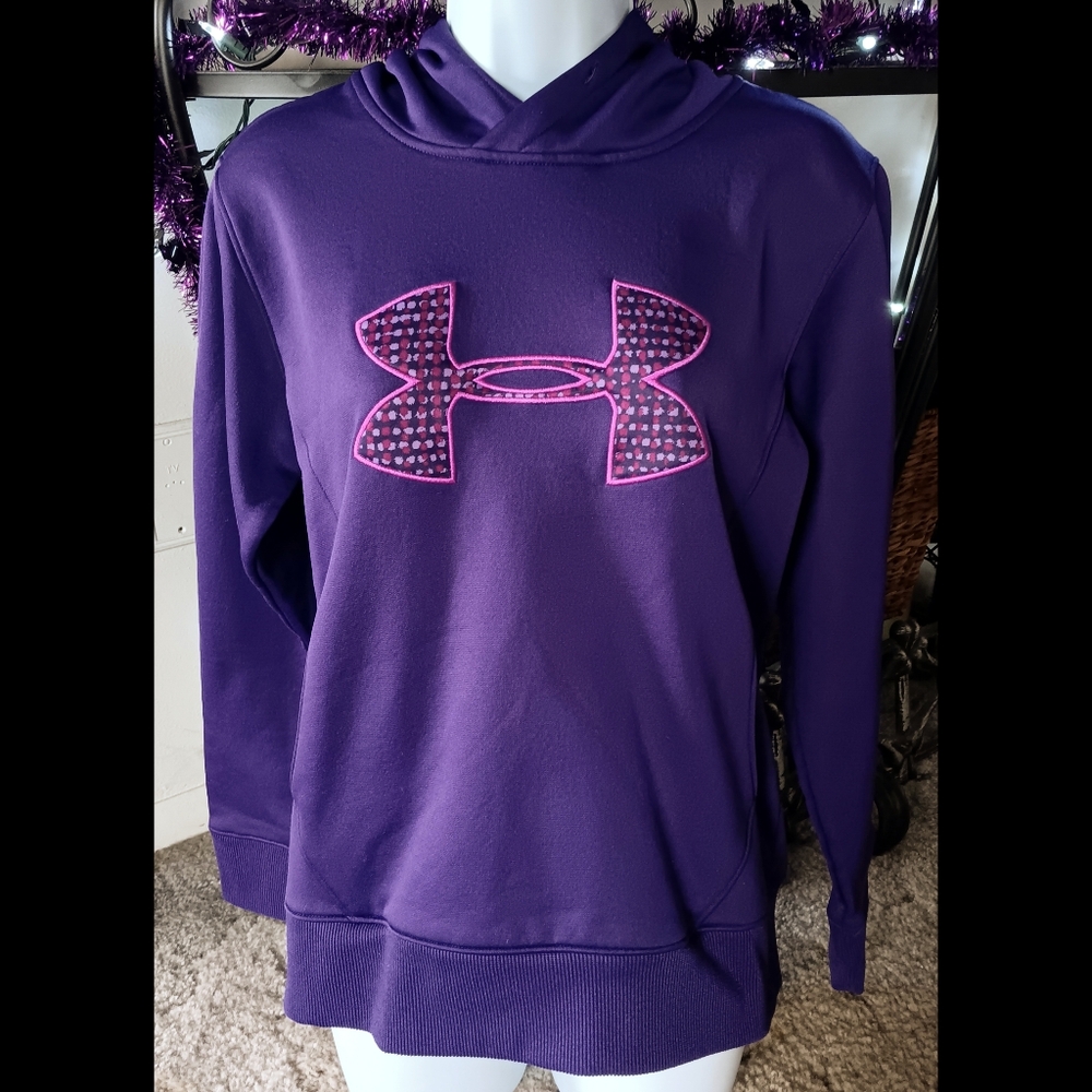 💜 Under Armour Womens Semi Fitted Pullover Hoodie Purple Small S Athletic